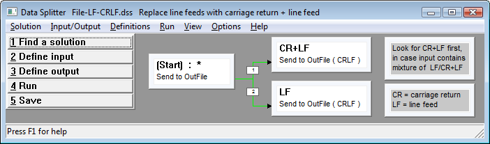 screen shot: line feed to carriage return + line feed converter