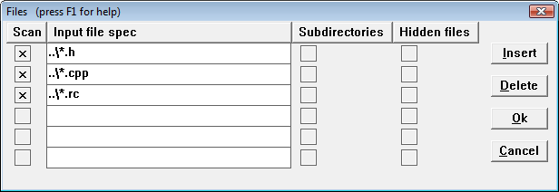 screen shot: input file list