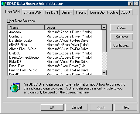 screen shot: ODBC Data Source Administrator